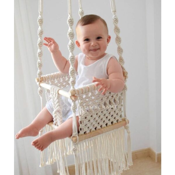 MACRAME Cotton Rope Square Baby Swing Chair with Cushion