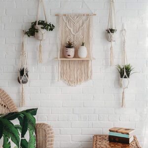Wall Hanging Shelf, with 4 plant hanger Topk38