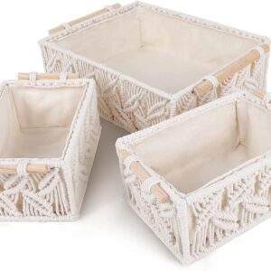 Macrame Storage Basket(Cream White, Set of 3)
