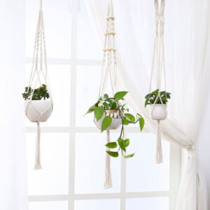 5 piece set macrame plant hanger with hooks crochet boho wall art decor vintage style simple minimalist